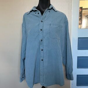 90s faded light blue corduroy button down shirt